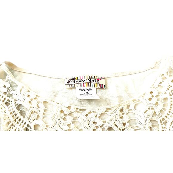 LADY NOIE 3/4 BELL SLV PULL-OVER CREW PART LACE BLOUSE, WOMENS, 2XL, CREAM/IVORY - Picture 2 of 10